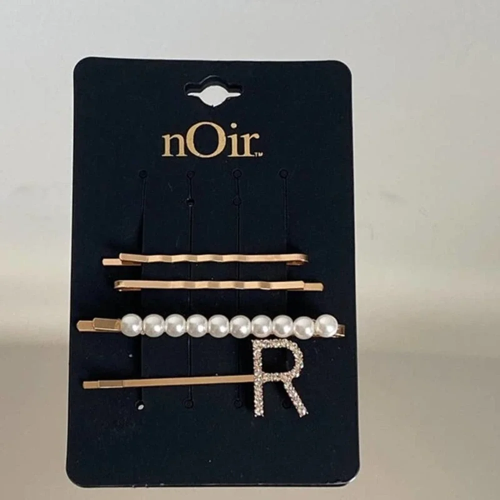 Nordstrom Initial ' R ' Bobby Pin Scrunchie Set Pearl Rhinestone